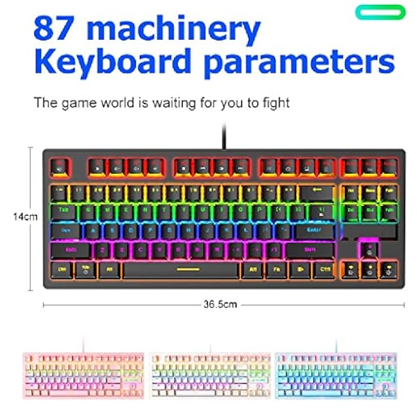 ALSMBFY Gaming Mechanical Wired Keyboard 87-Key Green Axis USB-interface RGB Backlight for Gamers PC-laptops (Color : D)