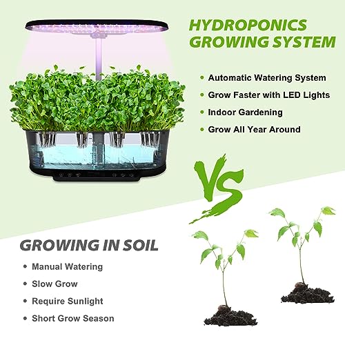 Image of EAGLE PEAK 15 Pods Hydroponics Growing System with WiFi, 5.5 L Water Tank, Smart Indoor Plants Germination Kit with LED Grow Light, Pump System, Adjustable Height for Home Kitchen Gardening, Black