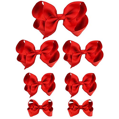 HLIN Toddler Girls 7PCS Red Hair Bow Clips Matching American Girls Doll