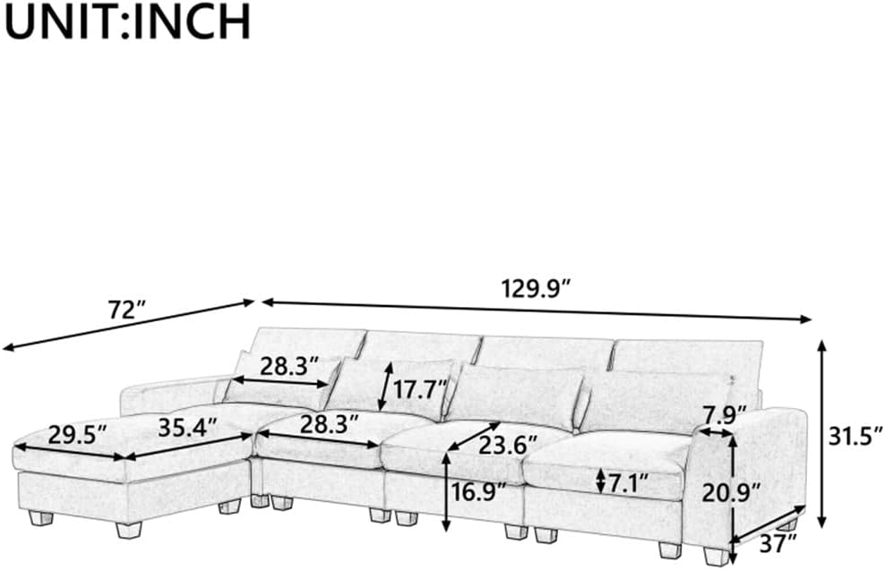 Large Sectional Sofa, Convertible Sofa Couch with Reversible Chaise for Living Room