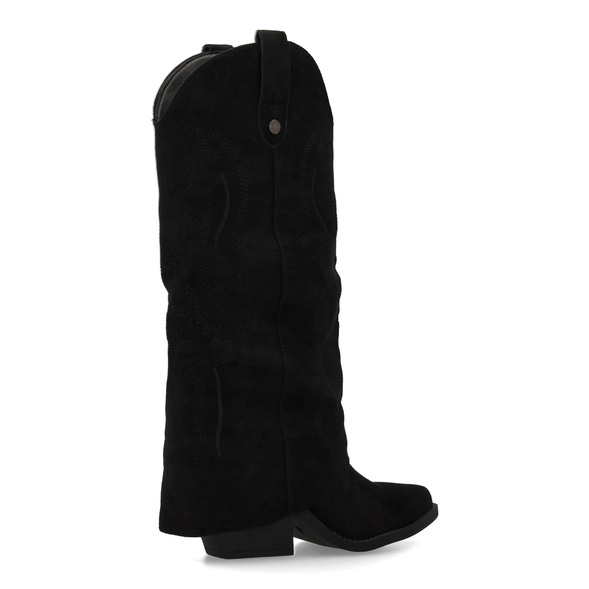 Bota para Mujer Estilo Cowboy, acabada en Punta y con Grabados Bordados en la Cana. Tacon Cubano y Cierre de Cremallera. Ideal Otono Invierno.
