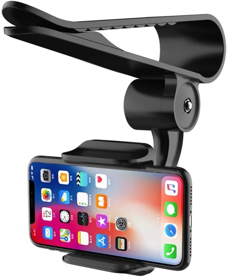 Sun Visor Car Cell Phone Holder, Universal 360 Rotating Car Mount Support Clip Bracket Compatible for iPhone Xs/Xs Max/Xr/X/8/7/6 Samsung Note 9/8/5 Galaxy S9/S8/S7/S6 Moto Z3 Smartphones GPS (Black)