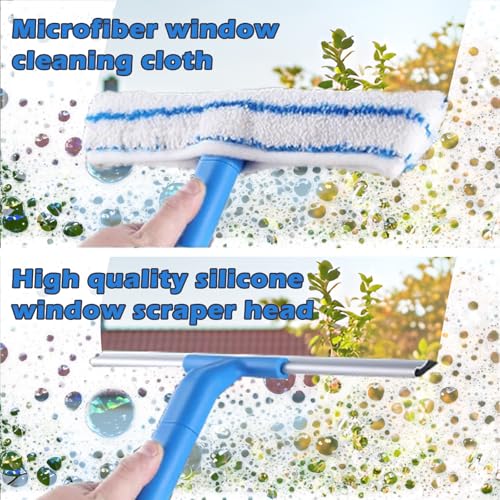 Image of Streak-Free Window Cleaner Kit with 47 inch Telescopic Titanium Pole, 3-in-1 Multi-Surface Tool for Glass /Floor /Car Wash & Home Cleaning (Professional Grade)