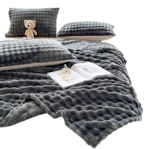 Mantas para cama Mantas de lana Coral de invierno for camas, manta fina a cuadros con forma de burbuja, cálida y suave, decoración for dormitorio, funda for sofá(DARK GRAY,70x100CM(27x39in))