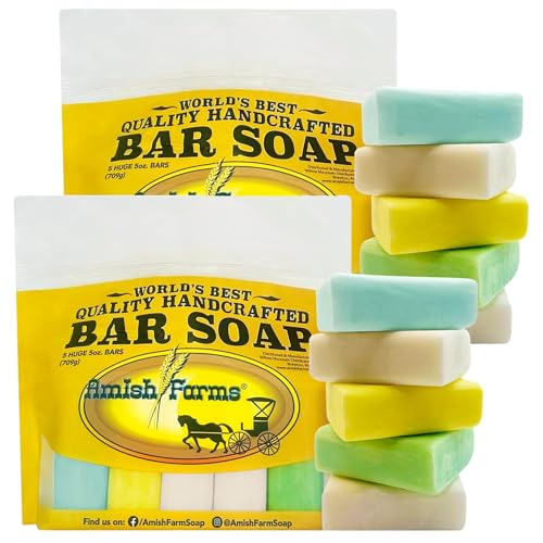Amish Farms Bar Soap with All Natural Bentonite Clay - Handmade Vegan Soap Bars Multipack, Moisturising Body Soap Bar for Sensitive Skin, Women & Mens Face & Body Use, Clean Scent, 150g Each (10 Bars)