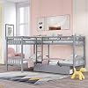 L-Shaped Bunk Beds for 4, Twin Over Twin Bunk Beds with Drawers, Solid Wood Triple Bunk Bed for Kids, Teens, Adults (Gray)