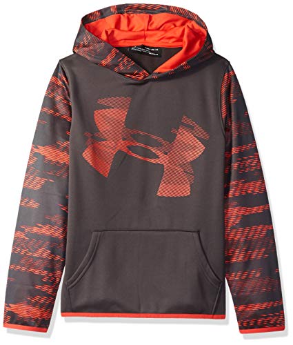 Under Armour Boys  Armour Fleece Sleeve Hoodie, Charcoal (019) Radio Red, Youth Small