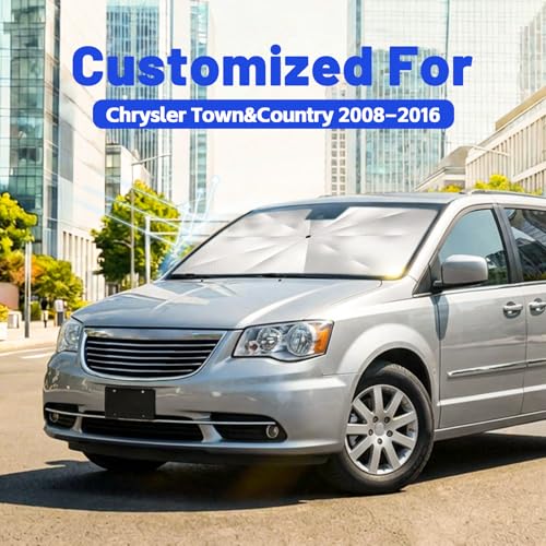 Image of Car Windshield Sun Shade for Chrysler Town & Country 2008-2016 - Reflective Coated Fabric Sunshade Umbrella for Front Window, UV Protection Heat Shield Sun Blocker Heat Reflector, 1:1 Exact Fit