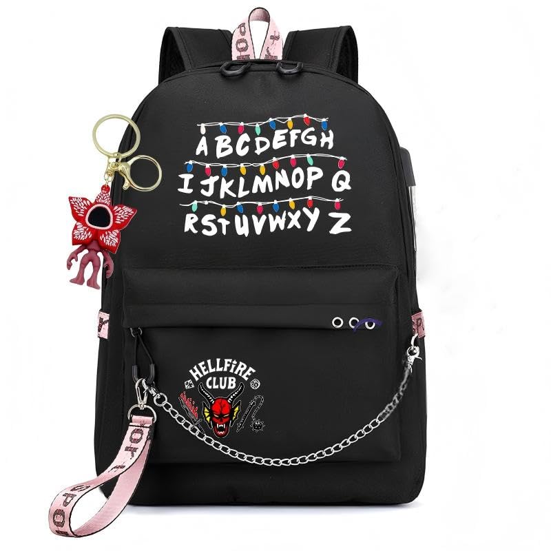 FFNXKLDZSW Backpack with Demogorgon Keychain Anime Cosplay Laptop Backpack for Women Durable Travel Daypack