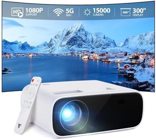 Projector, Native 1080P Projector with WiFi and Bluetooth, Portable Outdoor Movie Mini Projector Compatible with iOS/Android/Laptop/HDMI/PC/TV Stick/USB