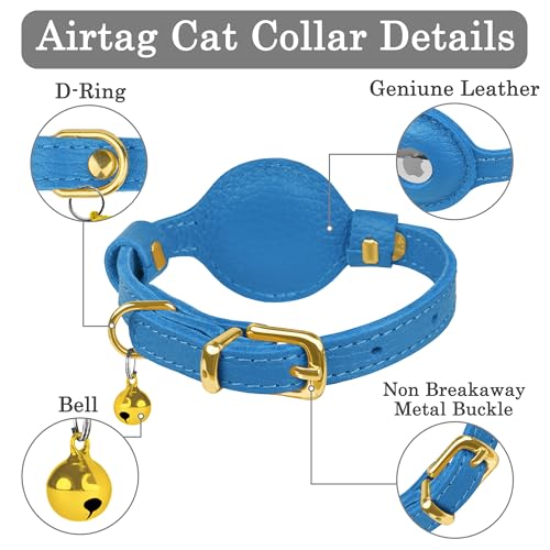 image for OOPSDOGGY Leather AirTag Cat Collar with Bell - Non Breakaway Kitten C