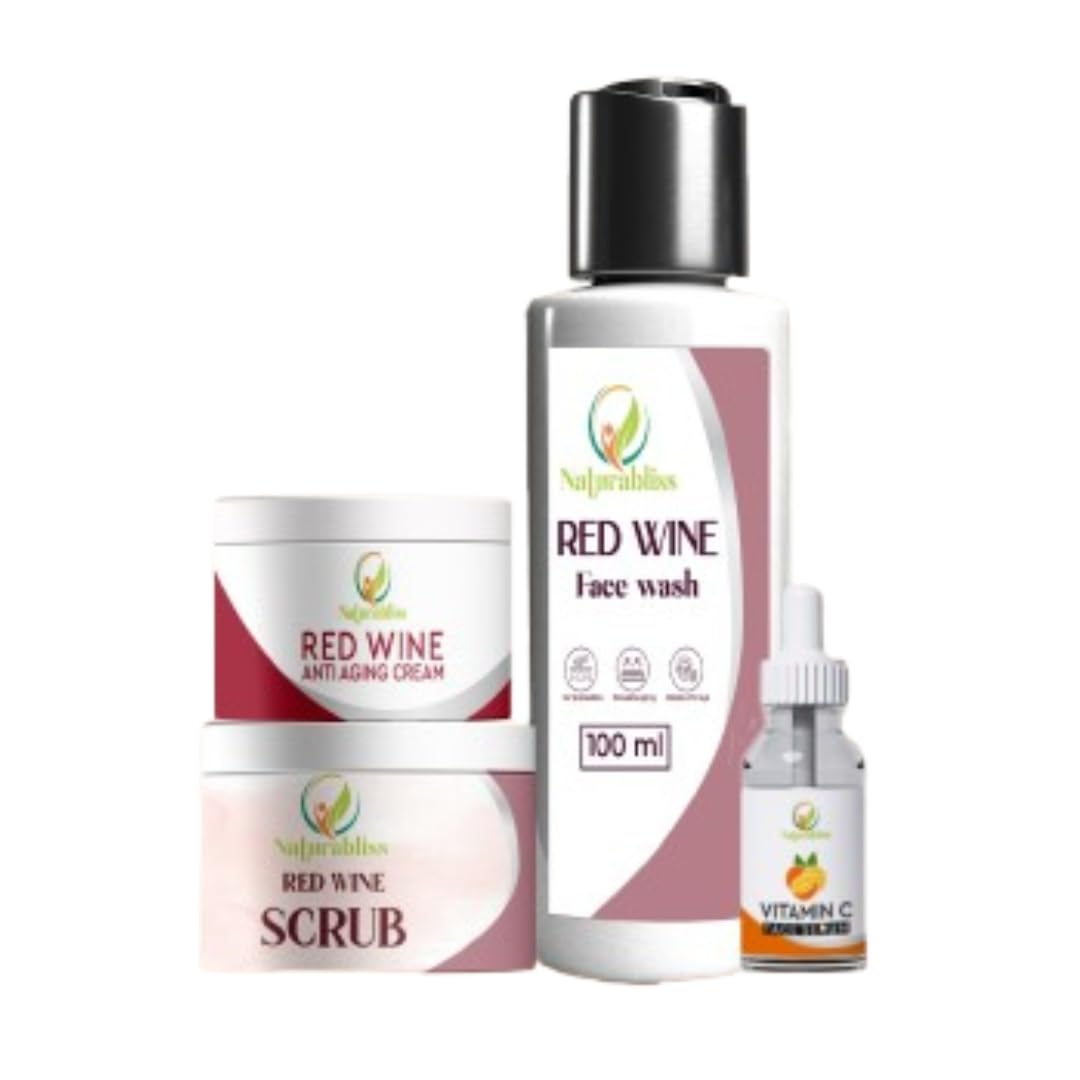 Natura Bliss Red Wine Combo 4 | Face Wash + Scrub + Cream + Vitamin C Serum | Anti-Aging, Brightening & Hydrating Skincare Set for Glowing, Youthful Skin-image-39