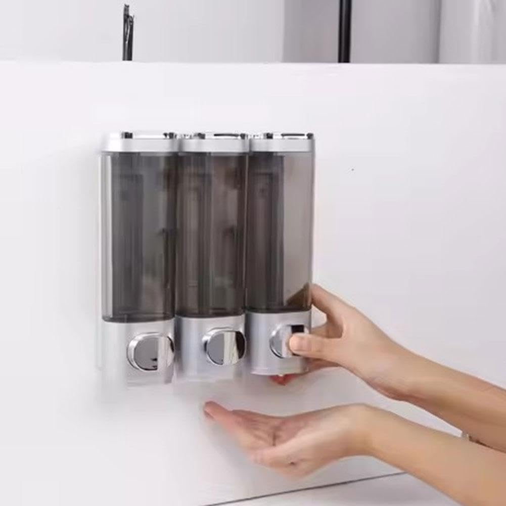 Dispensador de champú y acondicionador, dispensador de ducha de 3 cámaras sin taladro, ducha para dispensador con cerradura de dispensador de jabón, champú