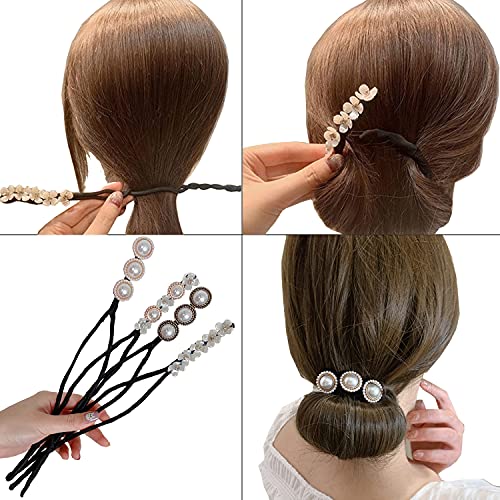Yusier 4pcs Deft Bun Hair Ties and Hair Ring Styling Tools - Pearls, French Twist, and Braided Accessories