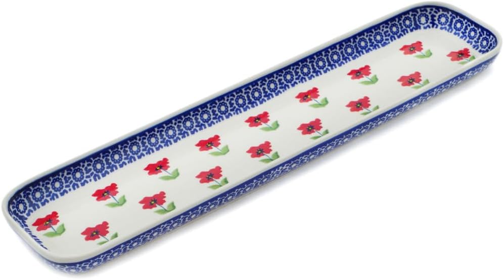 Polmedia Polish Pottery Tray - Wind-Blown Poppies Pattern Handmade in Boleslawiec Poland + Certificate of Authenticity