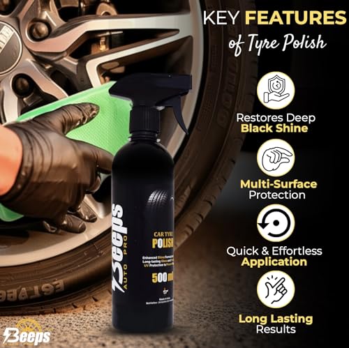 Image of Polish, 500ml, Long-Lasting Tyre Gloss for Car Bike Scooter, High Gloss Prevents Fading & Cracks, Gives Lustrous Dark, Non-Greasy Super Black Shine (Tyre Polish)