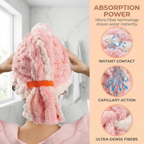 KIVMTAR Hair Towel Wrap for Women, High Absorbency Hair Drying Towel Wrap,1Packs Soft Polyester Hair Wrap Towels for Women Accessories, Lightweight Hair Wrap for Curly, Long, Thick Hair (Blue)