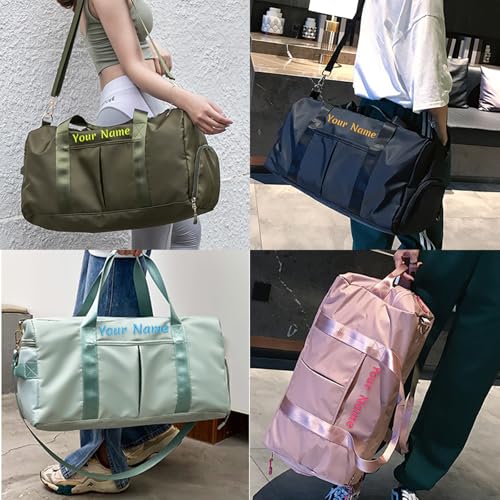 Custom Duffle Bag, Personalized Travel Bag Purely hand embroidered name logo, Gym Bag for Women/Men, with separate wet and dry pockets and shoe bags4