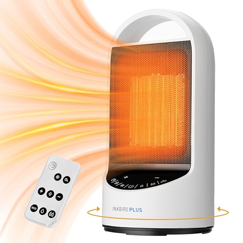 INKBIRDPLUS 1500W Electric Heaters for Indoor Use with Timer Remote and 3 Modes, Overheating &Tip-Over Protection for Office, Bedroom, Space Heater for Large Room
