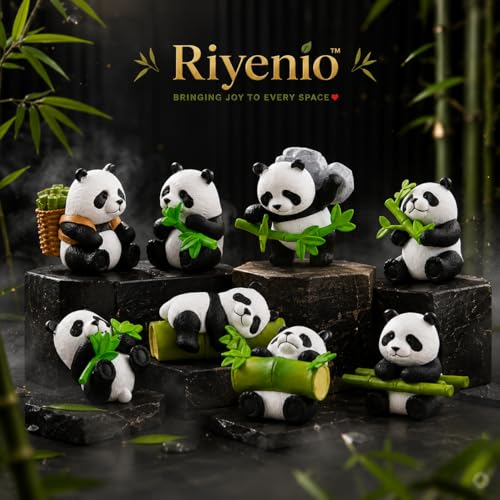 Image of Cute Panda Miniature Figurines Set of 8 for Home Decor | Kawaii Pandas Showpieces with Bamboo | Animal Statues for Desk, Car Dashboard, Shelf Decoration for Girlfriend,Kids (8 Cute Panda)