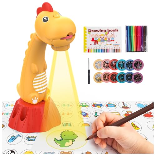 Miortior Drawing Projector for Kids,Tracing and Drawing Projector with 96 Slide Cartoon Patterns and 12 Color Brushes,Smart Art Sketcher Projector for 3+ Year Old Girls & Boys (Yellow)
