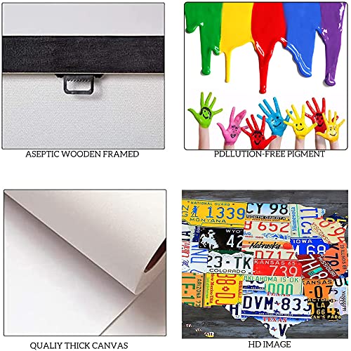 Mamago United States Map Wall Art Map Of U.s. Provinces Canvas Picture Art Print Modern Home Wall Decor For Living Room Bedroom Stretched And Framed Ready To Hang - 36” X 16” #TOP4