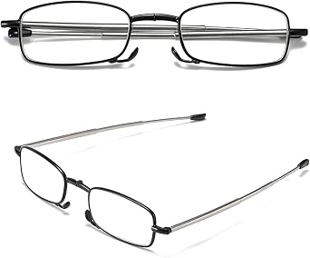 Folding Reading Glasses Compact Small Portable Blue Light Blocking Reader Spring Hinge Black
