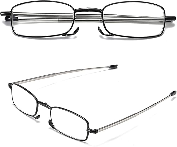 Folding Reading Glasses Compact Small Portable Blue Light Blocking Reader Spring Hinge Black