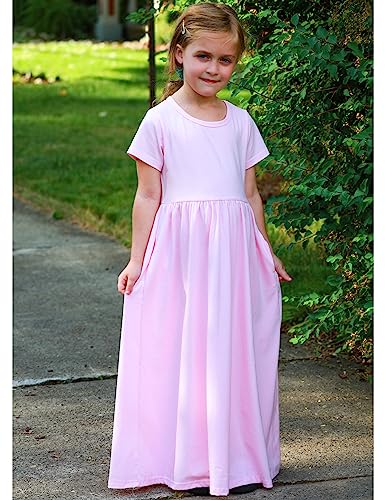 Image of Arshiner Girls Maxi Dress Long /Short Sleeve Casual Holiday Dress with Pockets for 5-13 Years