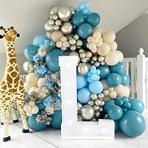 Image of Zesliwy Dusty Blue Balloons Garland Kit, Fog Blue Royal Blue Pastel Blue Sand White Metallic Gold latex Balloons for Bridal Shower Wedding Anniversary Birthday Party Decorations Supplies