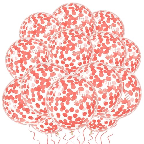 Image of VHUWE Coral Red Confetti Balloons 25 Pcs, 12 Inch Thickened Clear Latex Balloon with Confetti Inside for Birthday Party Baby Shower Graduation Anniversary Engagement Decorations Supplies