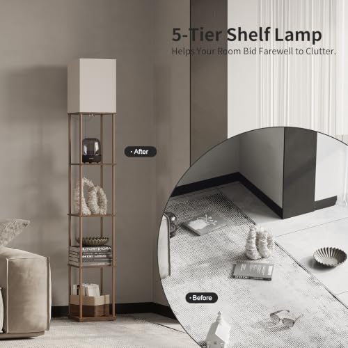 Image of SUNMORY 5 Tier Floor Lamp with Shelves, Standing Lamps for Living Room | 3 CCT LED Bulb Include, 70 inch Tall Corner Shelf Lamp, Display Bookshelf, Modern Style for Bedroom, Office, Home Decor