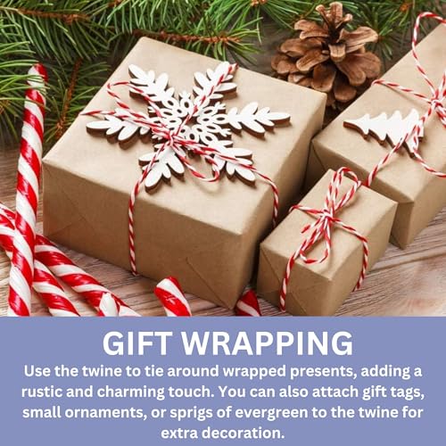 Image of 100% Cotton Twine Macrame Thread | Natural Cotton String for Cooking, Baking, Wrapping, Crafts, DIY Garden Decor & Gift Packaging (Red & White, 12PLY- 500 FEET- Pack of 1)