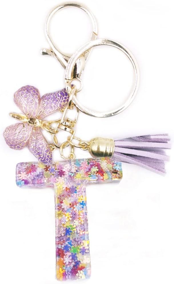 jtkdxqs Letter A-Z Keychain Purple Tassel Butterfly Key Ring for Women Backpack Handbags Pendant