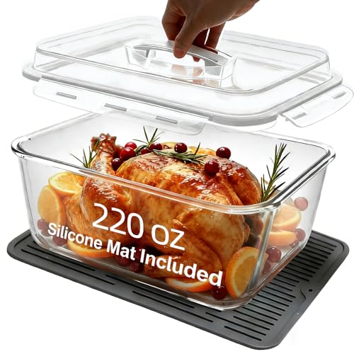 Susukkie 220oz/6500ml/28cup Extra Large Glass Storage Containers with Airtight Lid - Borosilicate Large Glass Food Storage for Rotisserie Chicken, Turkey - XL Big Glass Soup Bowls Freezer to Oven Safe