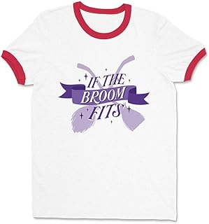 If The Broom Fits Ringer Tee Shirt Unisex 2X-Large White/Red