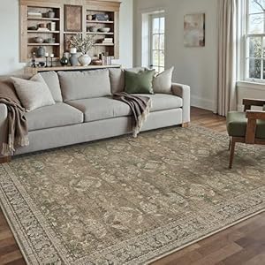 4x6 Brown Area Rug Washable Vintage Distressed Office Carpet Low Pile Entryway Non Slip Indoor Soft Retro Entrance Throw Accent Rug for Kitchen Bathroom Bedroom Dining Living Room 4' x 6' (R