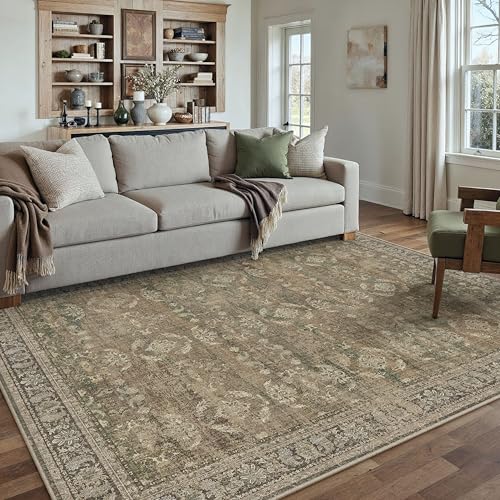 4x6 Brown Area Rug Washable Vintage Distressed Office Carpet Low Pile Entryway Non Slip Indoor Soft Retro Entrance Throw Accent Rug for Kitchen Bathroom Bedroom Dining Living Room 4' x 6' (R
