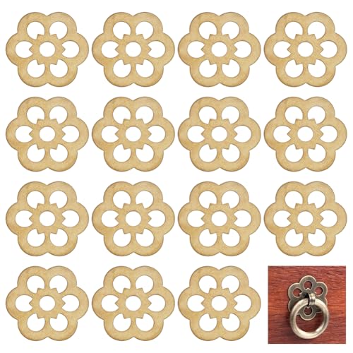 PH PandaHall 16pcs Clover Brass Backplate Washers 1.26 inch Flower Decorative Washers Brass Gasket Hardware Accessories for Interior Design Door Furniture Cabinet Drawer Decoration, Golden