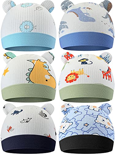 Geyoga 6 Pieces Newborn Baby Hat Bear Ears Infant Caps Baby Boy Girl Toddler Hats Infant Beanie Caps For 0-3 Months (Basic Colors, Thin) #TOP8