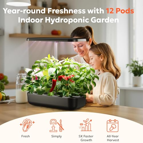 owltron Hydroponics Growing System Kit, 12 Pods Indoor Herb Garden with 24W LED Grow Light Full Spectrum, Planting Height Up to 20", Quiet Water Pump, Indoor Gardening for Gifts, Kitchen, Matte Black by owltron - Used condition - Image 2