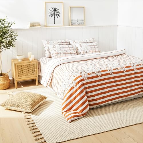 Image of Premium 100% Cotton Bedsheet Set (1 Flat Sheet & 2 Pillow Cases)| 200 TC | Vibrant Prints | Soft, Breathable & Durable Fabric |Sunset Stripes