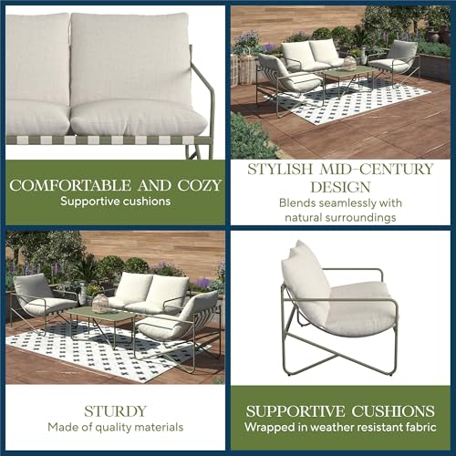 Novogratz Wrenn 4-Piece Sling and Cushion Conversation Set by The, Spanish Green - Thumbnail 6