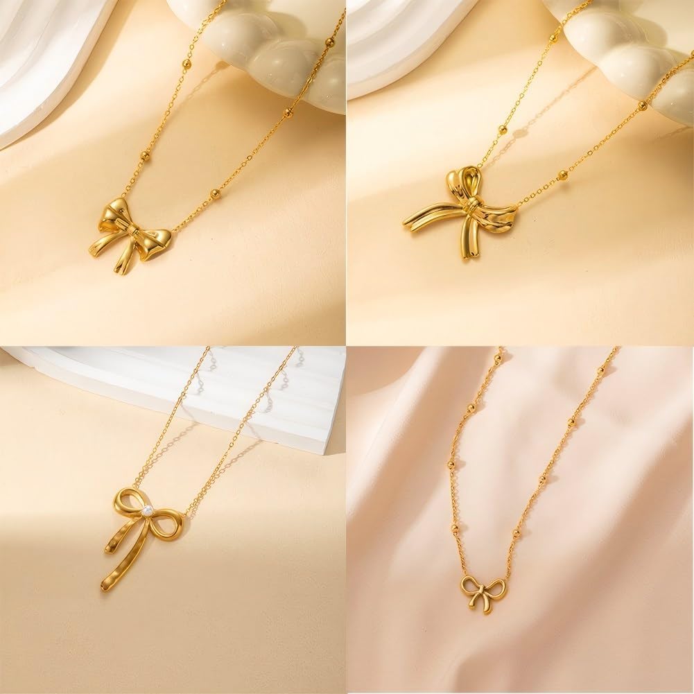 Bow Necklace gold Bow Tie Necklace Pendant Stainless Steel Heart Bow Necklace for Women Dainty Jewelry Gift - Image 9