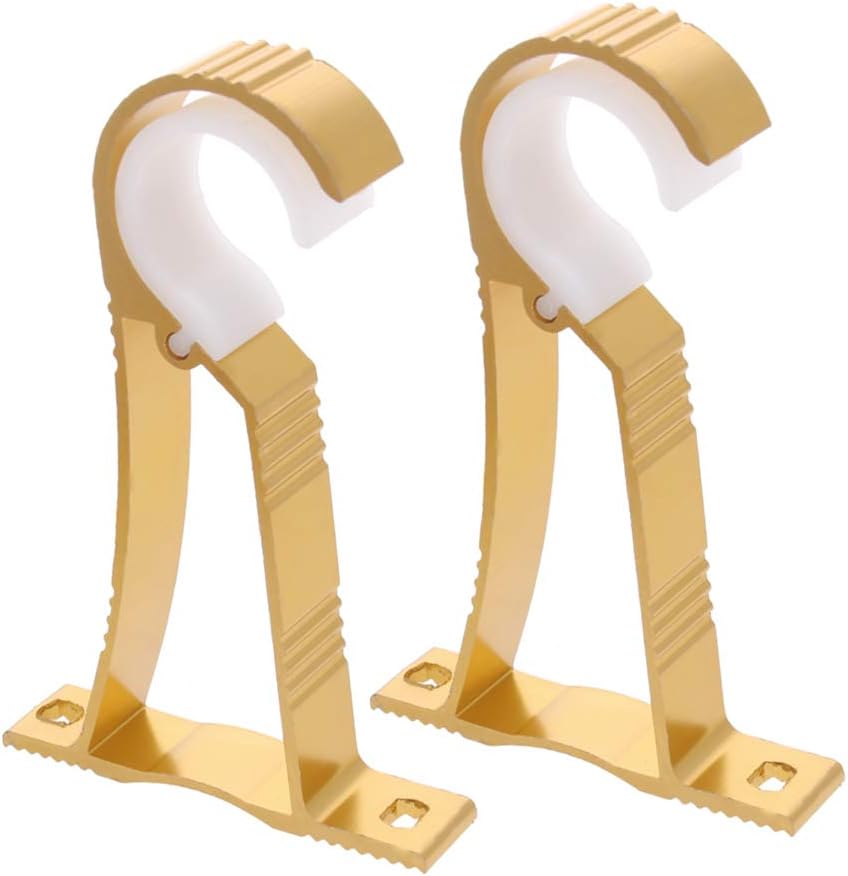 Brackets for Curtain Rods, 2Pcs Single Curtain Rod Brackets for Drapery Rod Premium Aluminum Alloy Heavy Duty Curtain Rod Holders for Living Room, Screen Porches, Family Room Gold