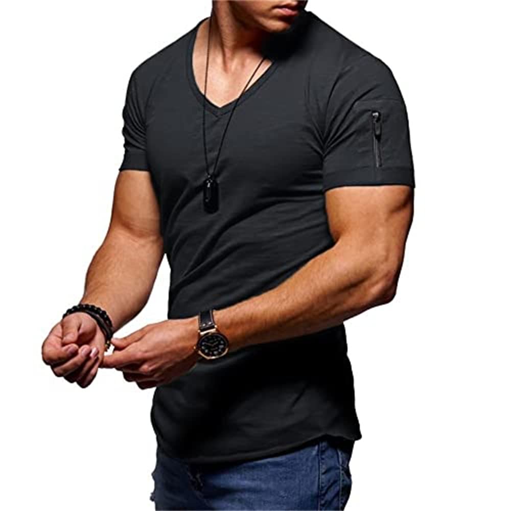 RIOXS Mens V Neck T-Shirts Tops Casual Basic Shirts Summer Slim Fit Tee