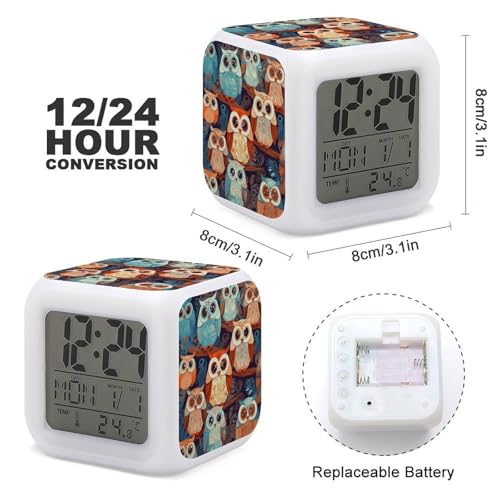 Reloj de búho para regalo infantil con luces decorativas y alarma con termómetro digital 3