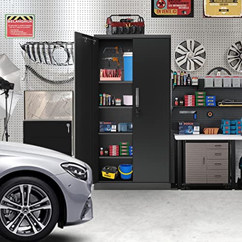 Heavy Duty Metal Storage Cabinet With Adjustable Shelves, Leg Levelers, And Full Capacity Of 900 Lbs - Includes Pegboard And Accessories - Ideal For Garage And Workshop (Black) #TOP1