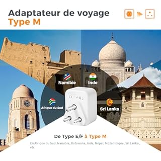 TESSAN Lot de 2 Adaptateur Afrique du Sud, Adaptateur Namibie avec 1 USB C et 2 USB A, Prise Afrique du Sud Type M, 2500W Voyage Accessoires pour Namibie, Botswana, Inde, Népal