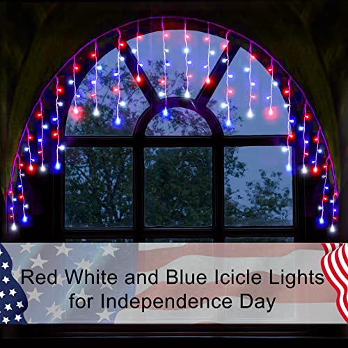 July 4Th Decoration Icicle String Lights, Red White And Blue String Fairy Lights, Independence Day Waterproof Extendable Outdoor Hanging Lights 8 Modes For Outside Patriotic Decor #TOP5